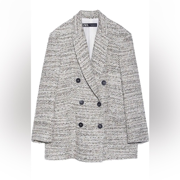 [S] Zara Women Double-breasted tweed Blazer - Picture 1 of 12